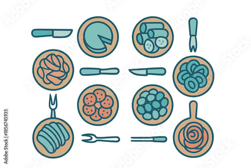 Charcuterie Board Ingredients Icon Set