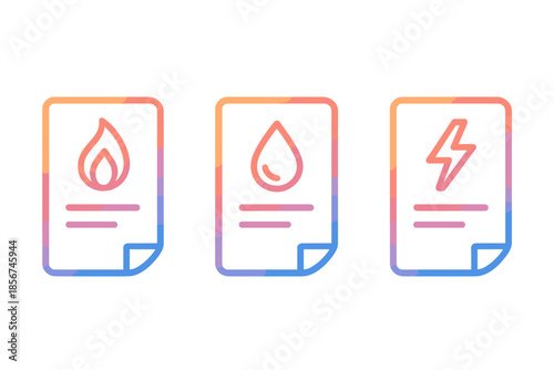 Three glowing utility icons on a gradient background