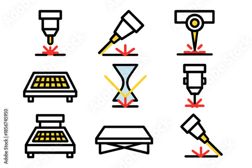 Laser Cutting and Engraving Icons Set