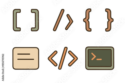Collection of programming and coding icons on a dark background