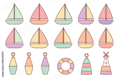 Pastel Nautical Icons on Gradient Background