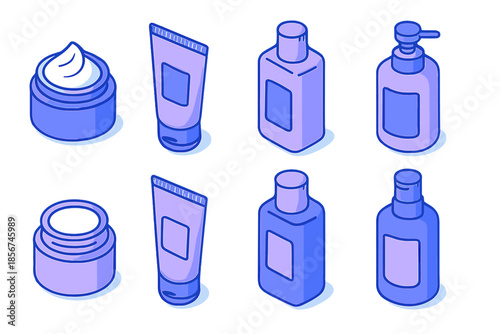 Isometric Cosmetic Products with Blue Glow