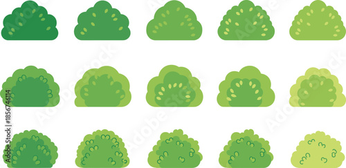 Bush and shrub illustration set featuring green garden plants for landscape design, nature scenes, and outdoor decoration concepts