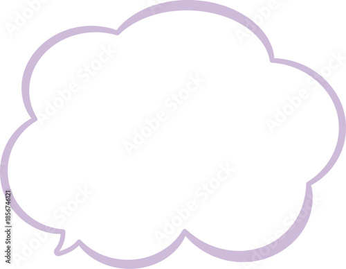 雲の形のふきだし。紫色で使いやすい。ふわふわもこもこしている、広いテキストスペース。