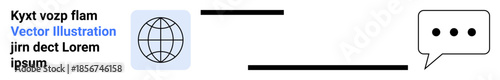 Communication, global networking, digital interaction, information exchange, online messaging, collaboration. A globe beside a speech bubble. Communication and global networking concept
