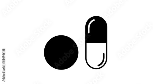 Black and white medical pill icons.