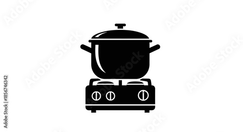 Black pot on gas stove.
