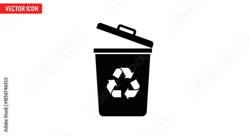 Black Recycling Bin with Open Lid.