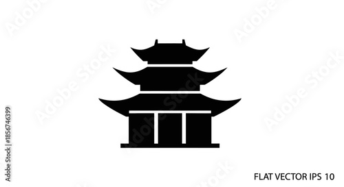 Black silhouette of a pagoda temple.