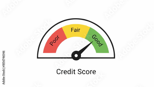 Credit Score Assessment Gauge, Financial Awareness, Business, Illustration, Digital Environment, Front View, Economic Concept