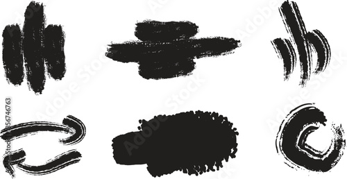 Collection of abstract black brush strokes and shapes