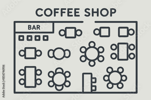 Coffee Shop Seating Plan Illustration with Bar Counter and Tables