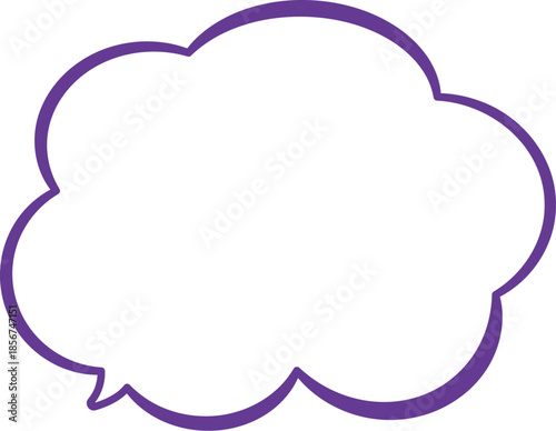雲の形のふきだし。紫色で使いやすい。ふわふわもこもこしている、広いテキストスペース。