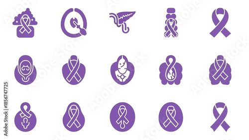 Purple Ribbon Icons for Awareness Campaigns.