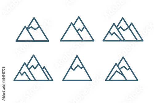 Set of abstract mountain icons with glowing outline on dark textured background
