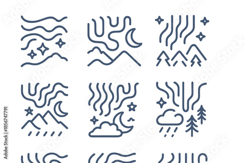 Abstract Weather Icons in Neon Blue