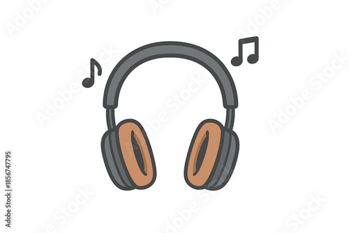 Headphones with music notes on brown background