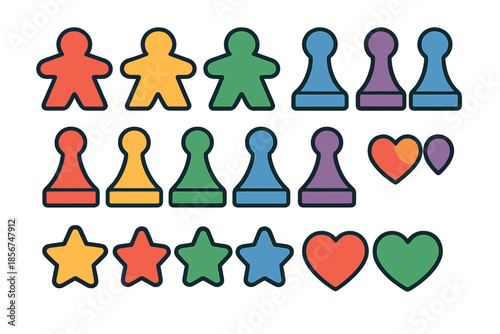 Colorful game pieces arranged in rows