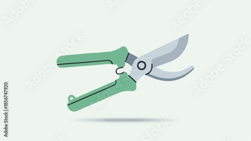 Illustration of pruning shears with green handles on a white background