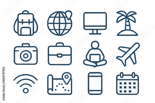 Travel Icons Set on Dark Background