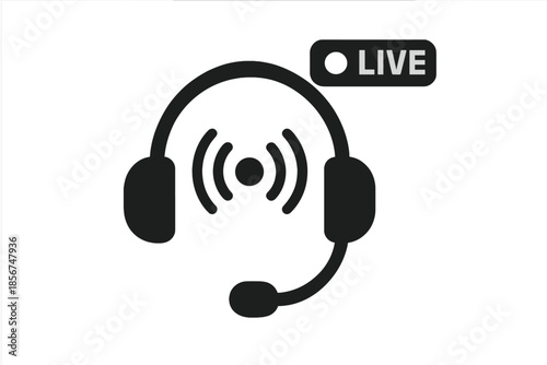 Headphones with "LIVE" indicator and sound waves icon