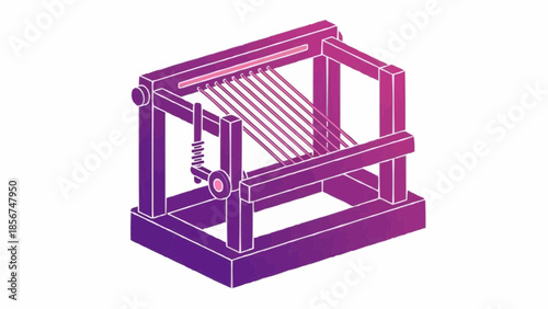 A vintage loom machine is depicted in a simple illustration