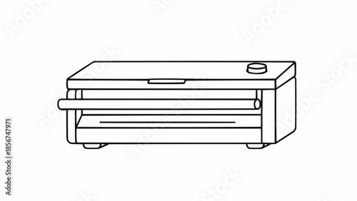 Simple line drawing of a printer with a paper tray on a white background