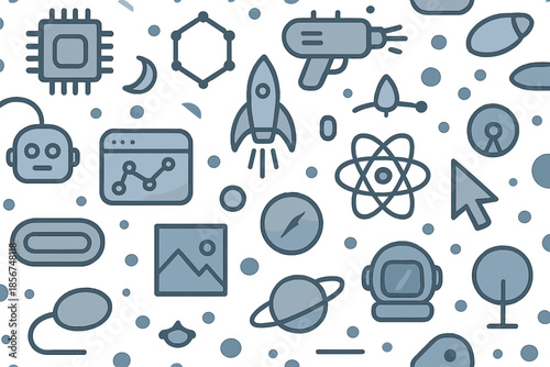 Sci-fi and Technology Icon Pattern Background