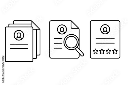 Three resume icons with different features on a gray background