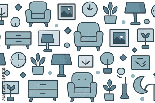 Seamless Pattern of Cozy Home Decor Icons