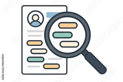 Magnifying glass over resume or document with profile information
