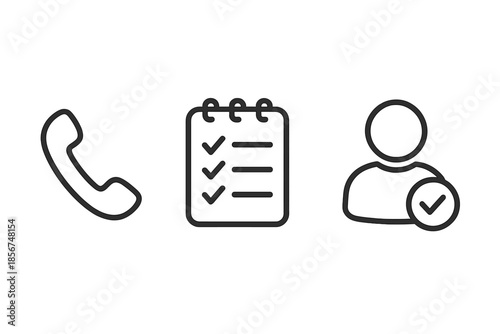 Collection of three outline icons on a dark grey background