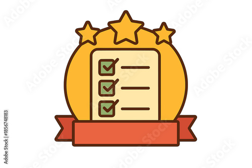 Checklist badge with stars and ribbon