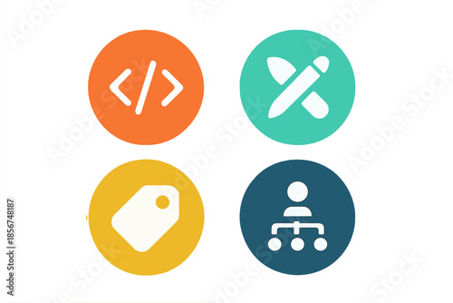 Four concept icons with glowing backgrounds