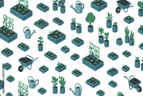 Isometric Garden and Farming Scene