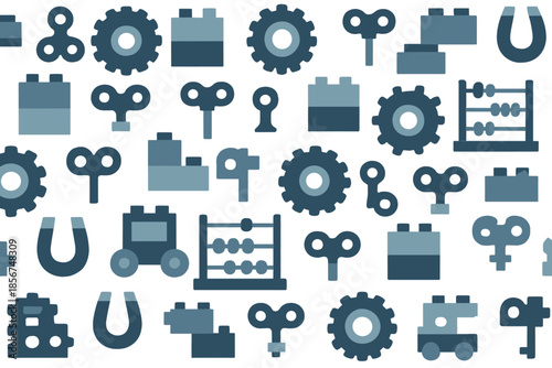 Seamless Pattern of Vintage Toys and Mechanical Elements