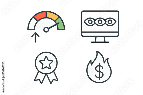 Collection of Four Icons Representing Business Concepts