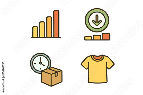 Set of four flat icons representing business and commerce concepts