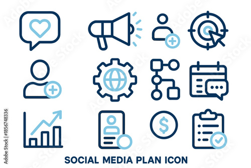 Social Media Plan Icons with Neon Glow