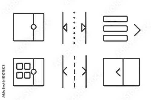 Set of minimalist geometric icons on a dark gradient background