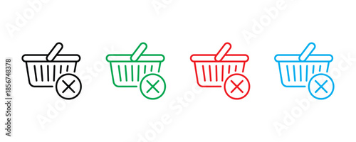 Shopping cart icons with remove icon set vector illustration. checkout, delete, product, basket, cancel, symbol. vector illustration.