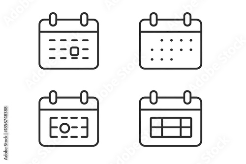 Four stylized calendar icons with neon glow on a dark background