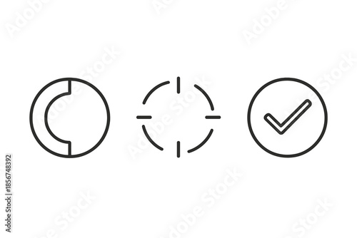 Three icons with a dark gray background