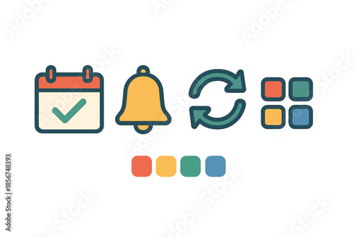 Set of modern flat icons with glowing effect
