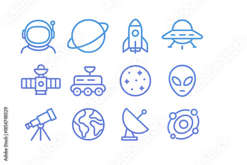Space Exploration Icons Neon Glow