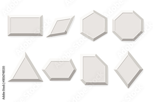 Collection of illuminated white geometric frames on a textured background