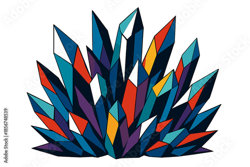 Abstract Geometric Crystal Cluster with Vibrant Colors