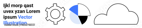 Gear for process, pie chart for analytics, cloud outline. Ideal for technology, data visualization, cloud computing, systems, abstract concepts, minimal design simple landing page