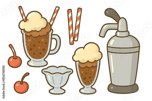 Retro soda fountain treats and accessories
