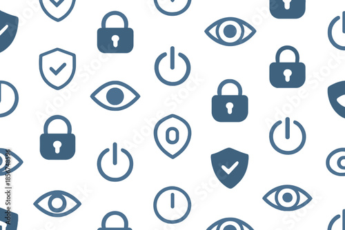 Seamless Pattern of Blue Security Icons on Gradient Background